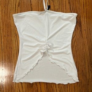 White halter crop top with open front
